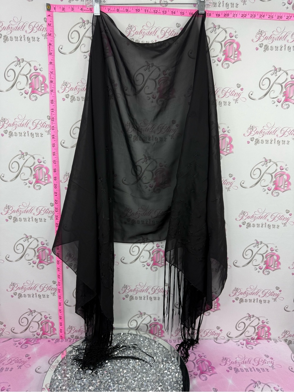 Scarf or wrap Black Fringe Chiffon Wrap Skirt - Sheer Layered Women's Skirt